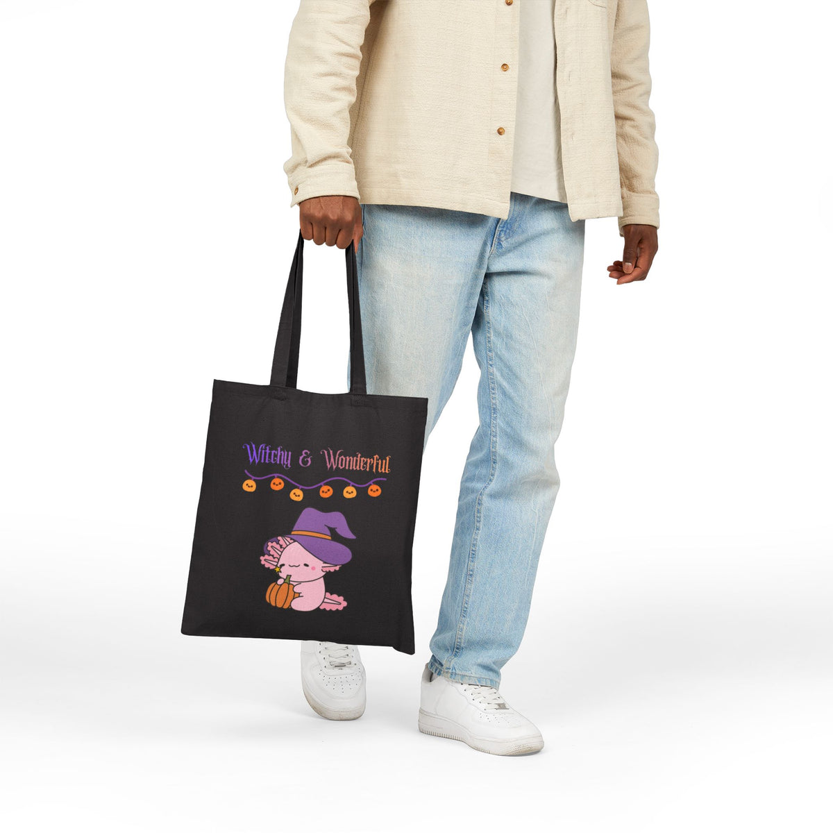 Halloween Pumpkin Tote Bag — "Boo!" & "Witchy & Wonderful" Cotton Canvas Tote