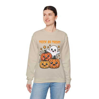 Halloween "Trick or Treat" Sweatshirt — Cute Ghost & Pumpkins Crewneck