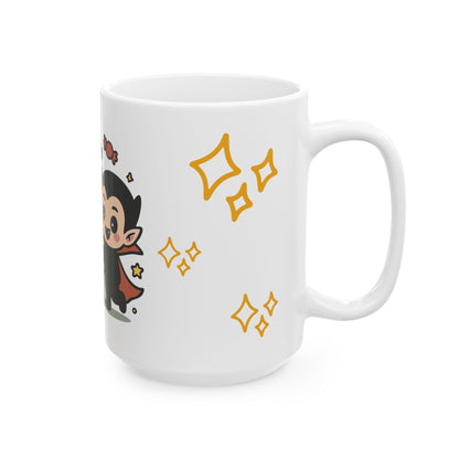 Cute Halloween Friends Ceramic Mug — Ghost, Pumpkin & Vampire Coffee Cup (11oz/15oz)