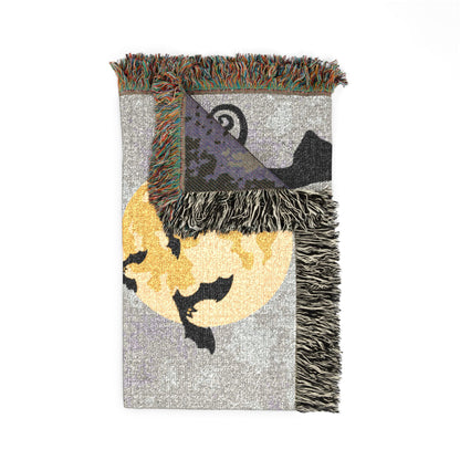 Haunted House Halloween Woven Blanket — Spooky Moon & Bats Throw
