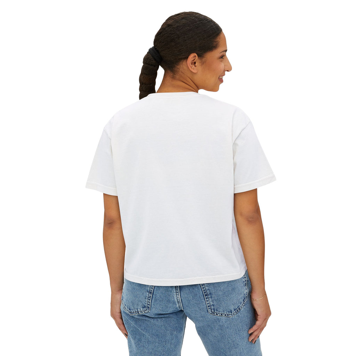 Cute Cat Bubble Tea Boxy Tee — Kawaii Heart Graphic Women's Crop T‑Shirt