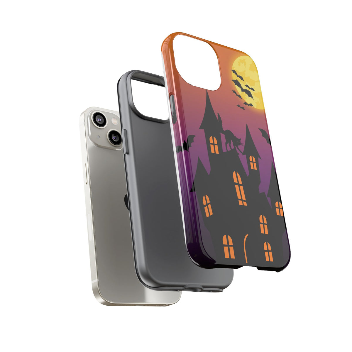 Halloween Haunted Castle Tough Phone Case — Moon, Bats & Cat iPhone Cover