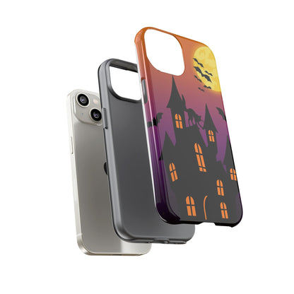 Halloween Haunted Castle Tough Phone Case — Moon, Bats & Cat iPhone Cover