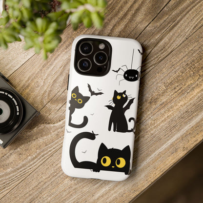 Cute Black Cats Halloween Phone Case - Spooky Bat & Spider iPhone Cover
