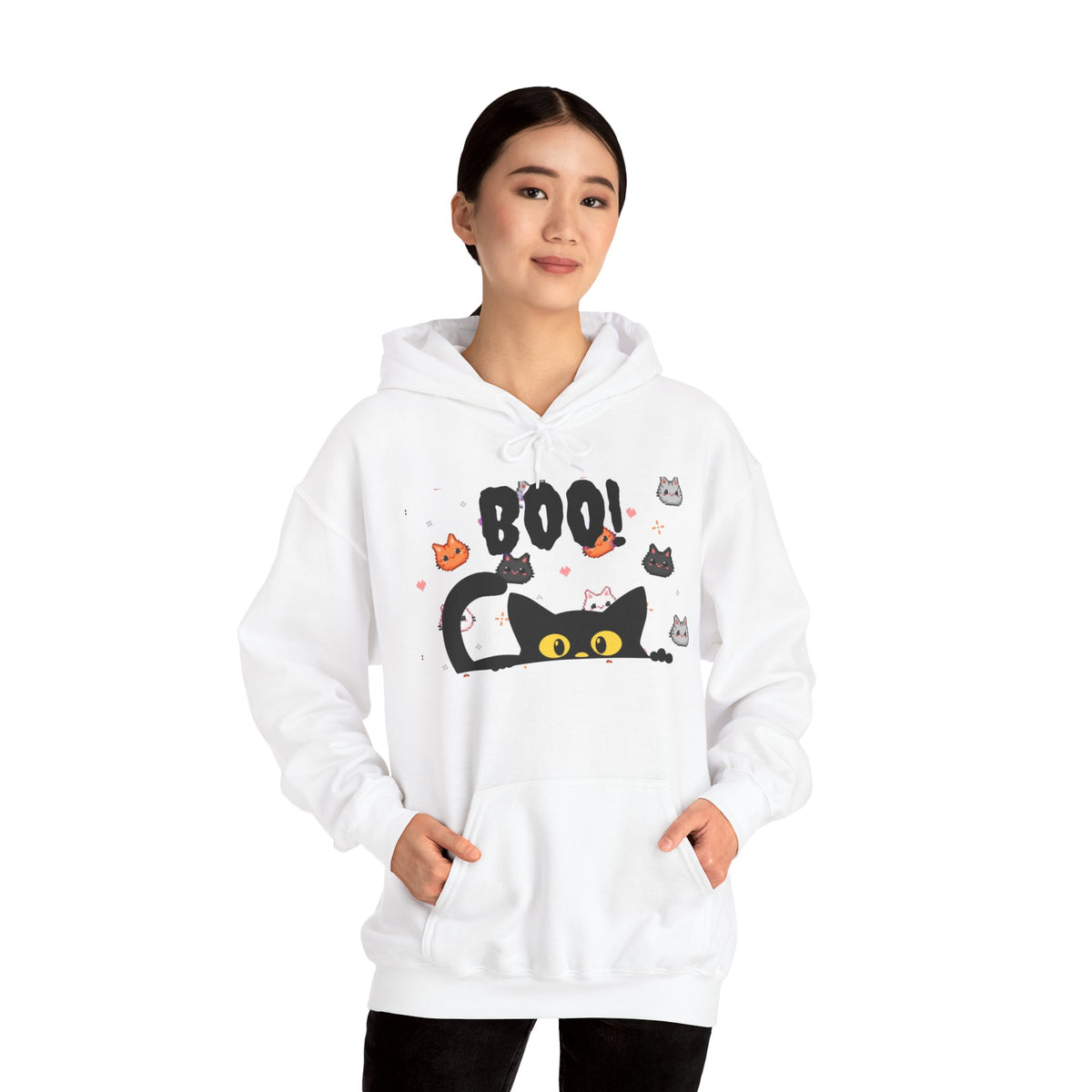 Halloween Cat 'Boo' Hoodie – Cute Spooky Black Cat Pullover
