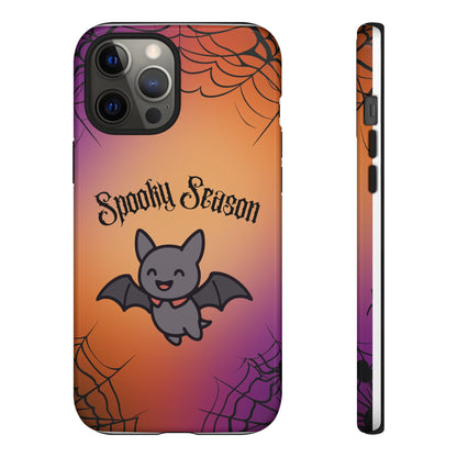 Spooky Season Cute Bat Phone Case — Halloween Gradient Spiderweb Tough Case