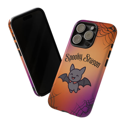 Spooky Season Cute Bat Phone Case — Halloween Gradient Spiderweb Tough Case