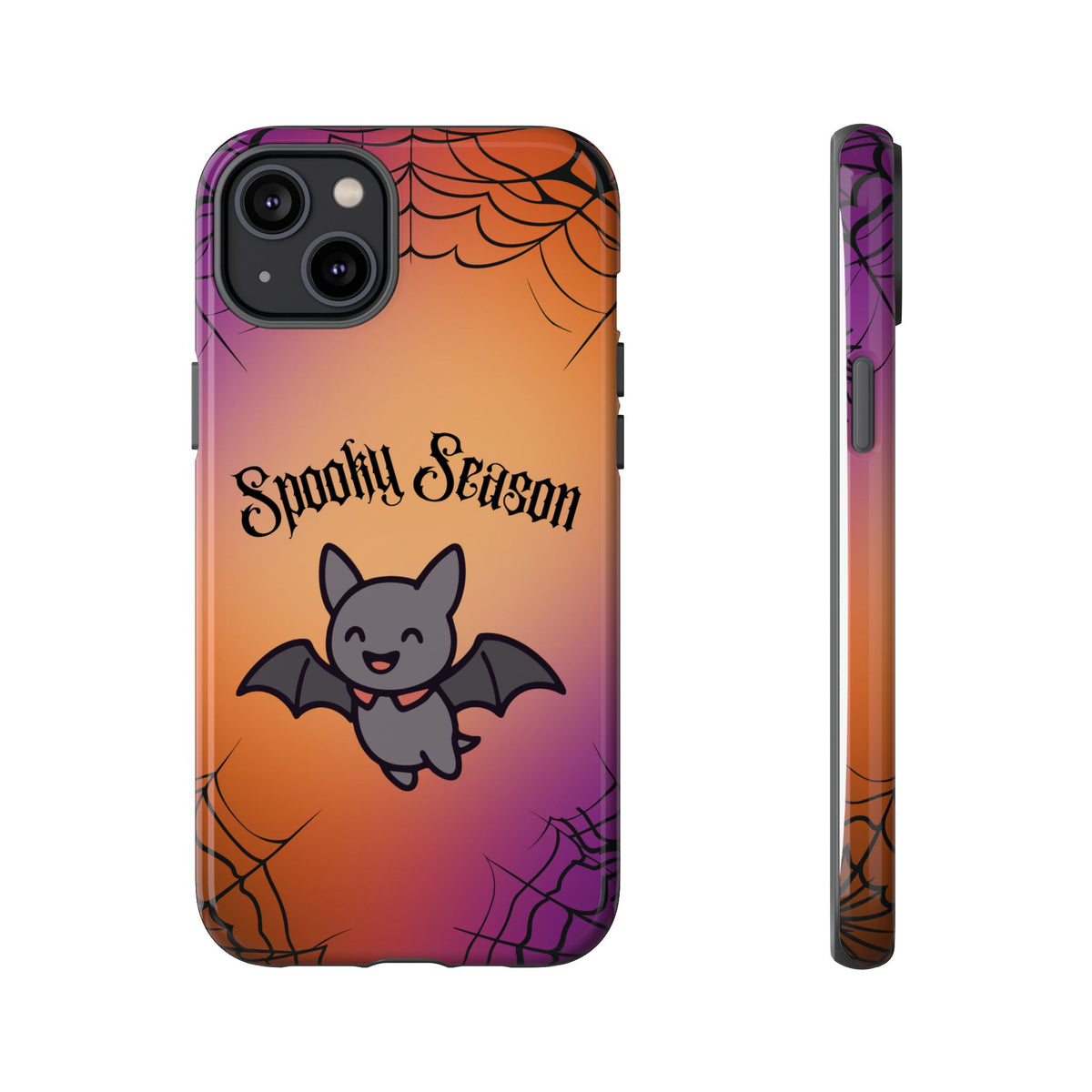Spooky Season Cute Bat Phone Case — Halloween Gradient Spiderweb Tough Case