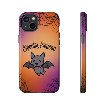 Spooky Season Cute Bat Phone Case — Halloween Gradient Spiderweb Tough Case