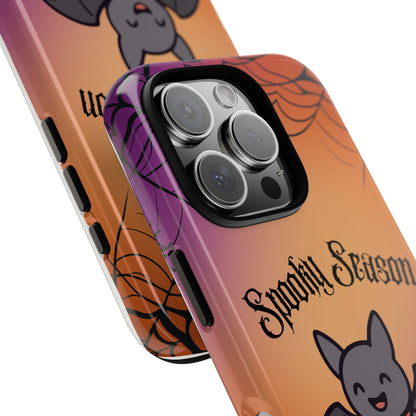 Spooky Season Cute Bat Phone Case — Halloween Gradient Spiderweb Tough Case
