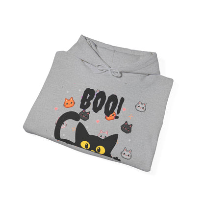 Halloween Cat 'Boo' Hoodie – Cute Spooky Black Cat Pullover