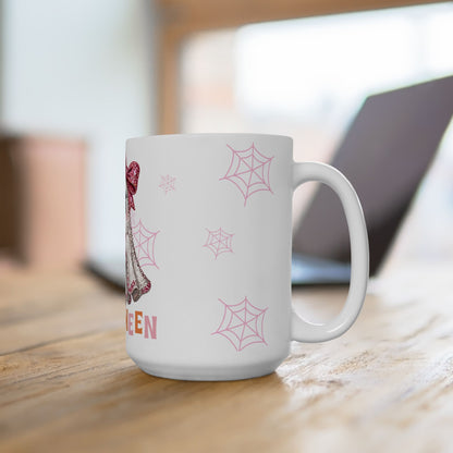 Cute Pink Ghost Halloween Mug — Sparkly Bow Pumpkin Coffee Cup (11oz & 15oz)