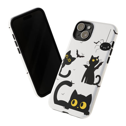 Cute Black Cats Halloween Phone Case - Spooky Bat & Spider iPhone Cover