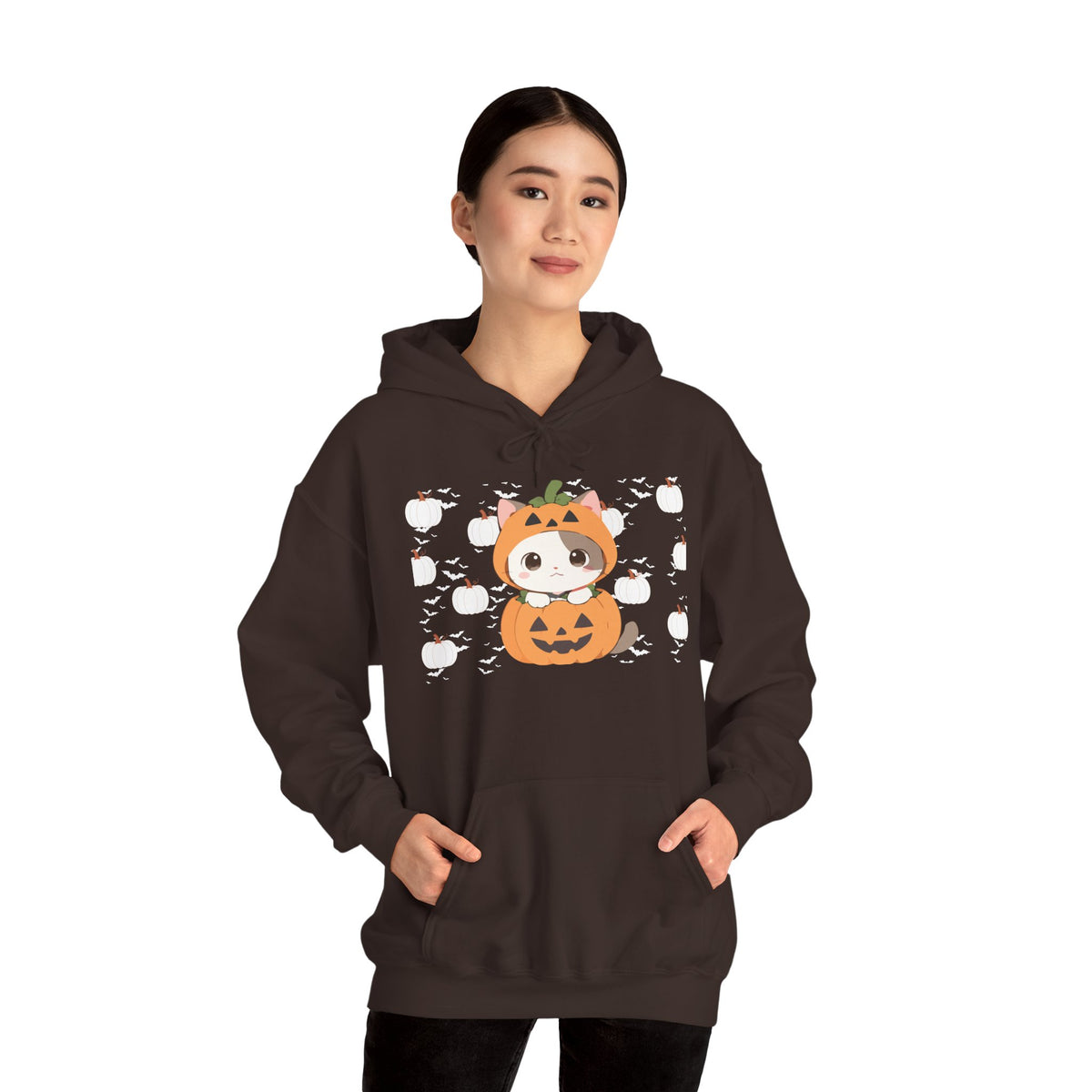 Halloween Pumpkin Cat Hoodie — Cute Jack-O'-Lantern Kitten Sweatshirt
