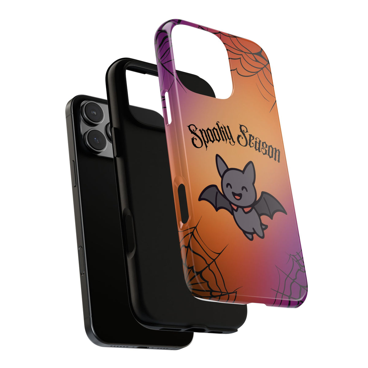 Spooky Season Cute Bat Phone Case — Halloween Gradient Spiderweb Tough Case