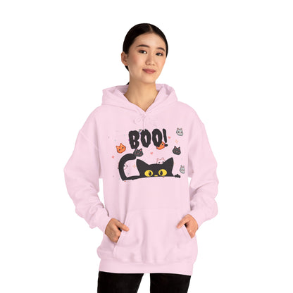 Halloween Cat 'Boo' Hoodie – Cute Spooky Black Cat Pullover
