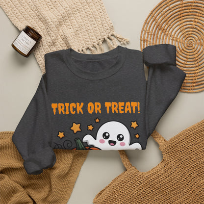 Halloween "Trick or Treat" Sweatshirt — Cute Ghost & Pumpkins Crewneck