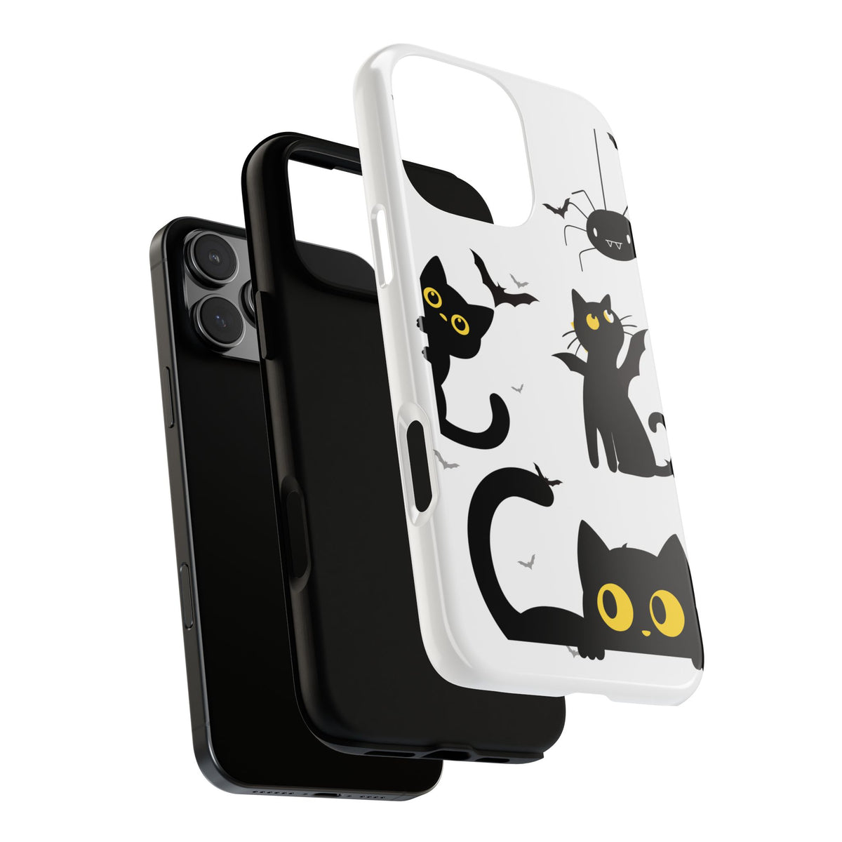 Cute Black Cats Halloween Phone Case - Spooky Bat & Spider iPhone Cover