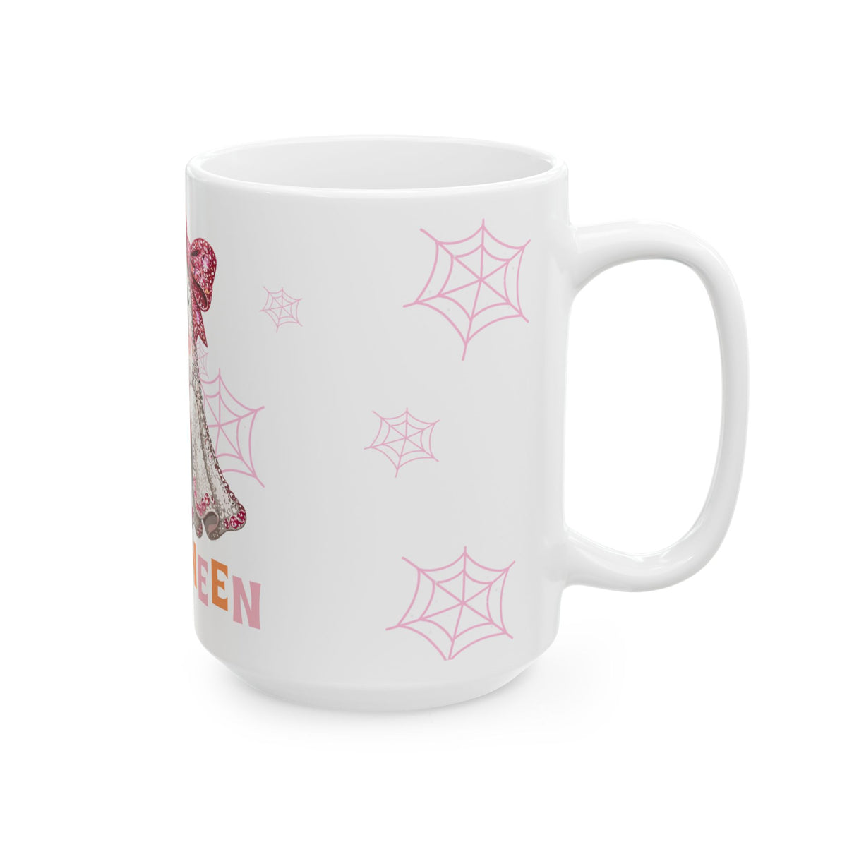 Cute Pink Ghost Halloween Mug — Sparkly Bow Pumpkin Coffee Cup (11oz & 15oz)