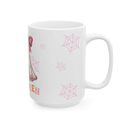 Cute Pink Ghost Halloween Mug — Sparkly Bow Pumpkin Coffee Cup (11oz & 15oz)