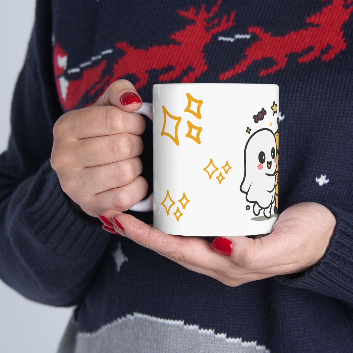 Cute Halloween Friends Ceramic Mug — Ghost, Pumpkin & Vampire Coffee Cup (11oz/15oz)