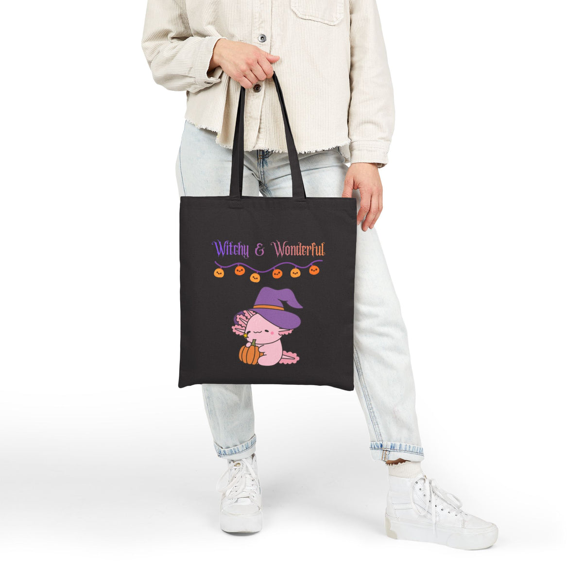 Halloween Pumpkin Tote Bag — "Boo!" & "Witchy & Wonderful" Cotton Canvas Tote