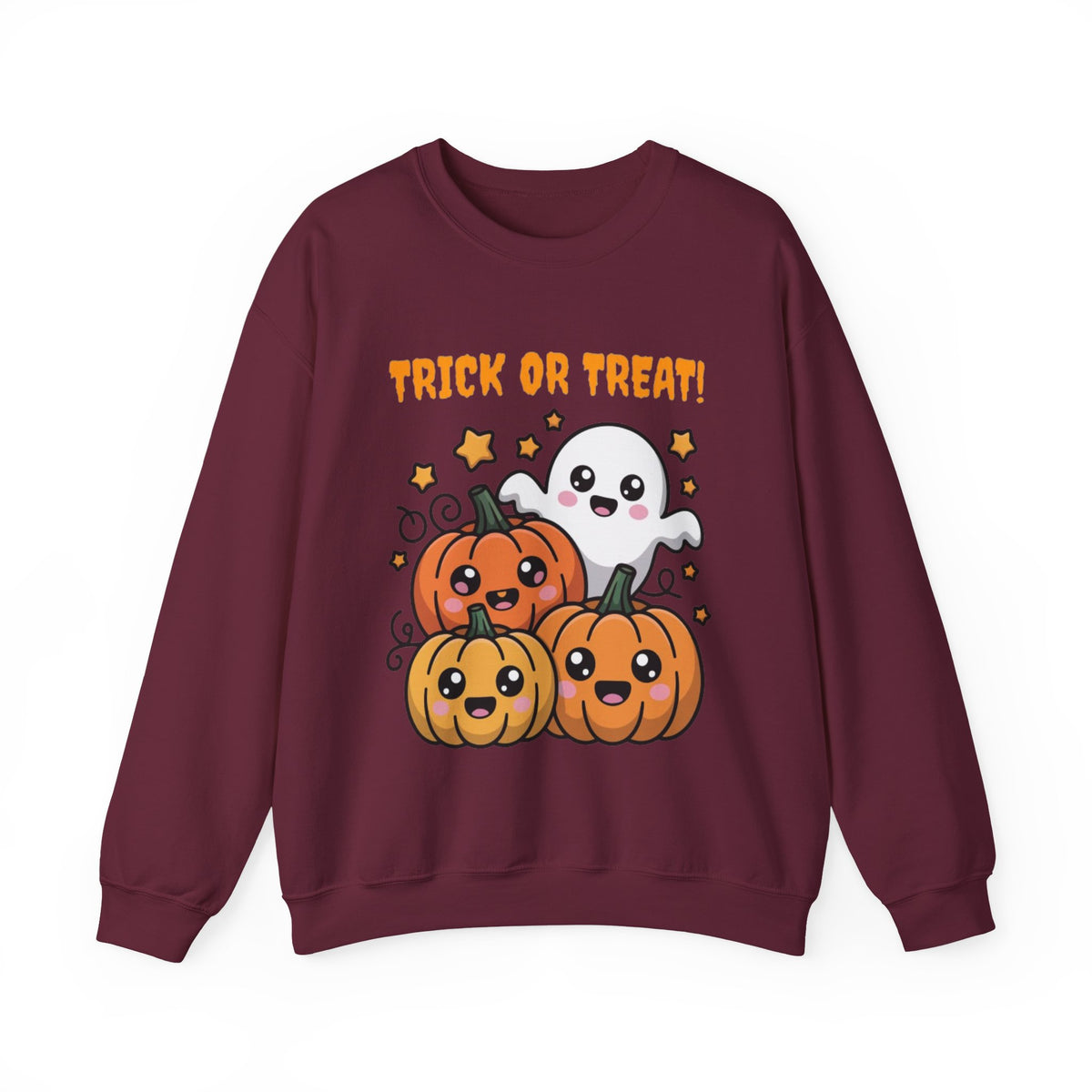 Halloween "Trick or Treat" Sweatshirt — Cute Ghost & Pumpkins Crewneck