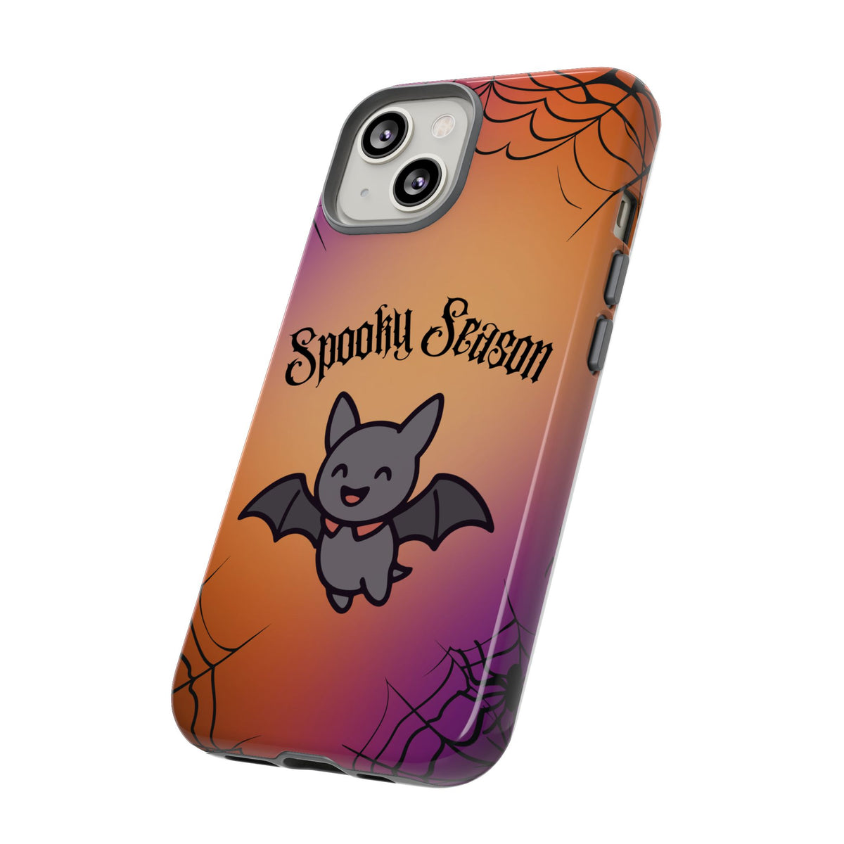 Spooky Season Cute Bat Phone Case — Halloween Gradient Spiderweb Tough Case