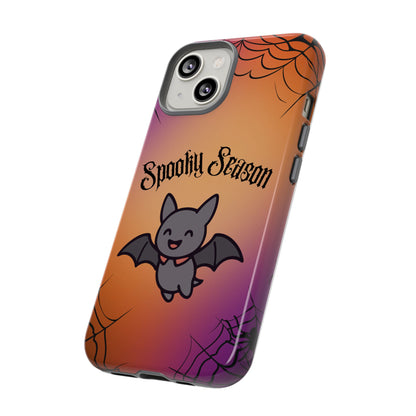 Spooky Season Cute Bat Phone Case — Halloween Gradient Spiderweb Tough Case