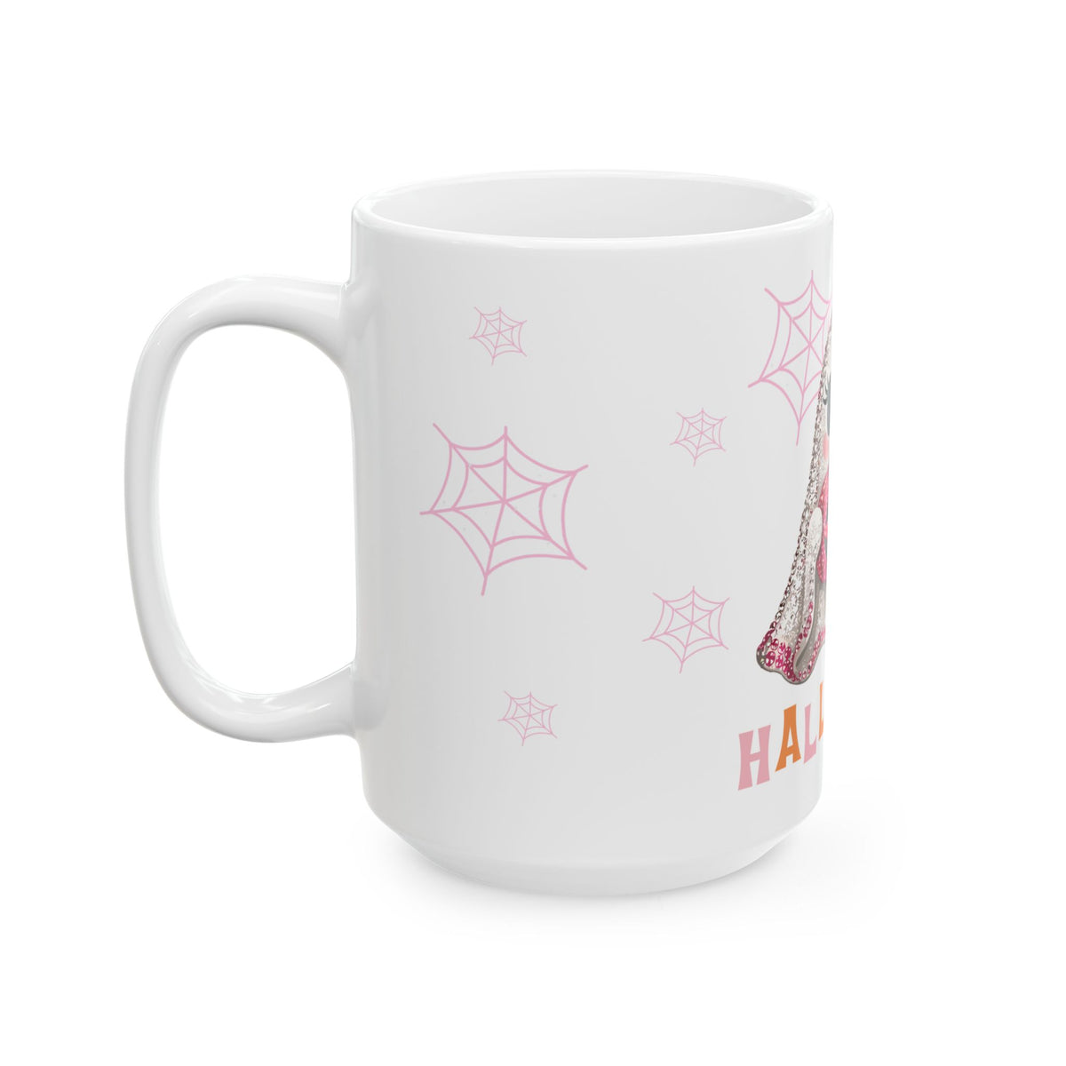 Cute Pink Ghost Halloween Mug — Sparkly Bow Pumpkin Coffee Cup (11oz & 15oz)