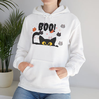 Halloween Cat 'Boo' Hoodie – Cute Spooky Black Cat Pullover