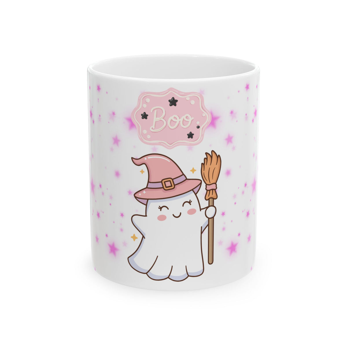 Cute Halloween Ghost Witch Ceramic Mug — "Boo" Cute Kawaii Magic Coffee Cup (11oz & 15oz)