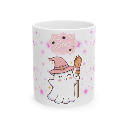 Cute Halloween Ghost Witch Ceramic Mug — "Boo" Cute Kawaii Magic Coffee Cup (11oz & 15oz)