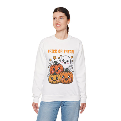 Halloween "Trick or Treat" Sweatshirt — Cute Ghost & Pumpkins Crewneck