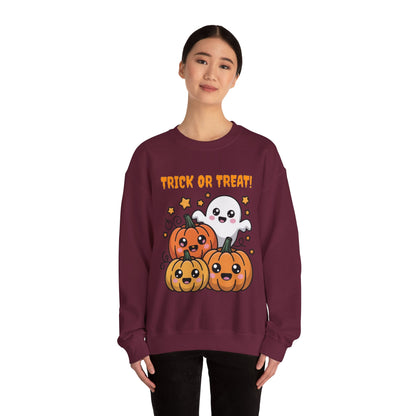 Halloween "Trick or Treat" Sweatshirt — Cute Ghost & Pumpkins Crewneck
