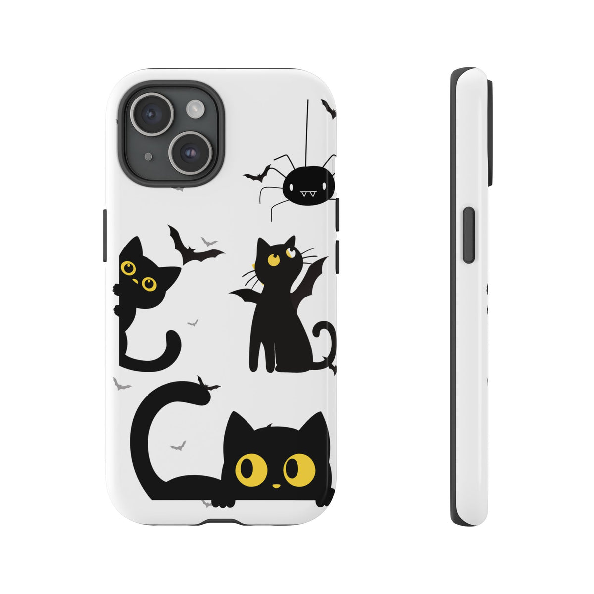 Cute Black Cats Halloween Phone Case - Spooky Bat & Spider iPhone Cover
