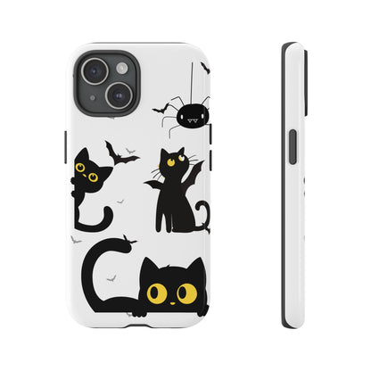 Cute Black Cats Halloween Phone Case - Spooky Bat & Spider iPhone Cover