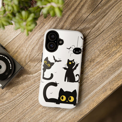 Cute Black Cats Halloween Phone Case - Spooky Bat & Spider iPhone Cover