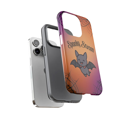 Spooky Season Cute Bat Phone Case — Halloween Gradient Spiderweb Tough Case