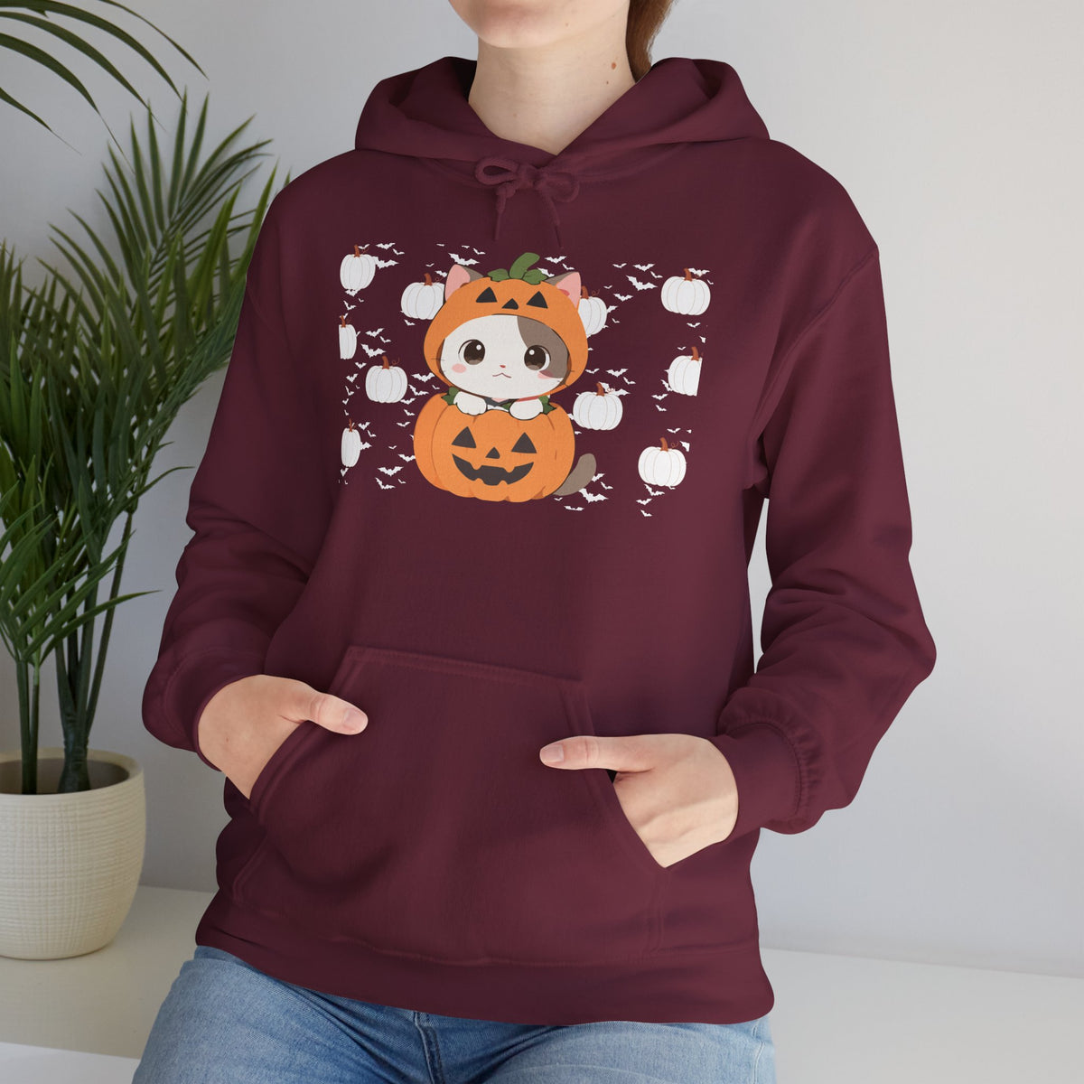 Halloween Pumpkin Cat Hoodie — Cute Jack-O'-Lantern Kitten Sweatshirt