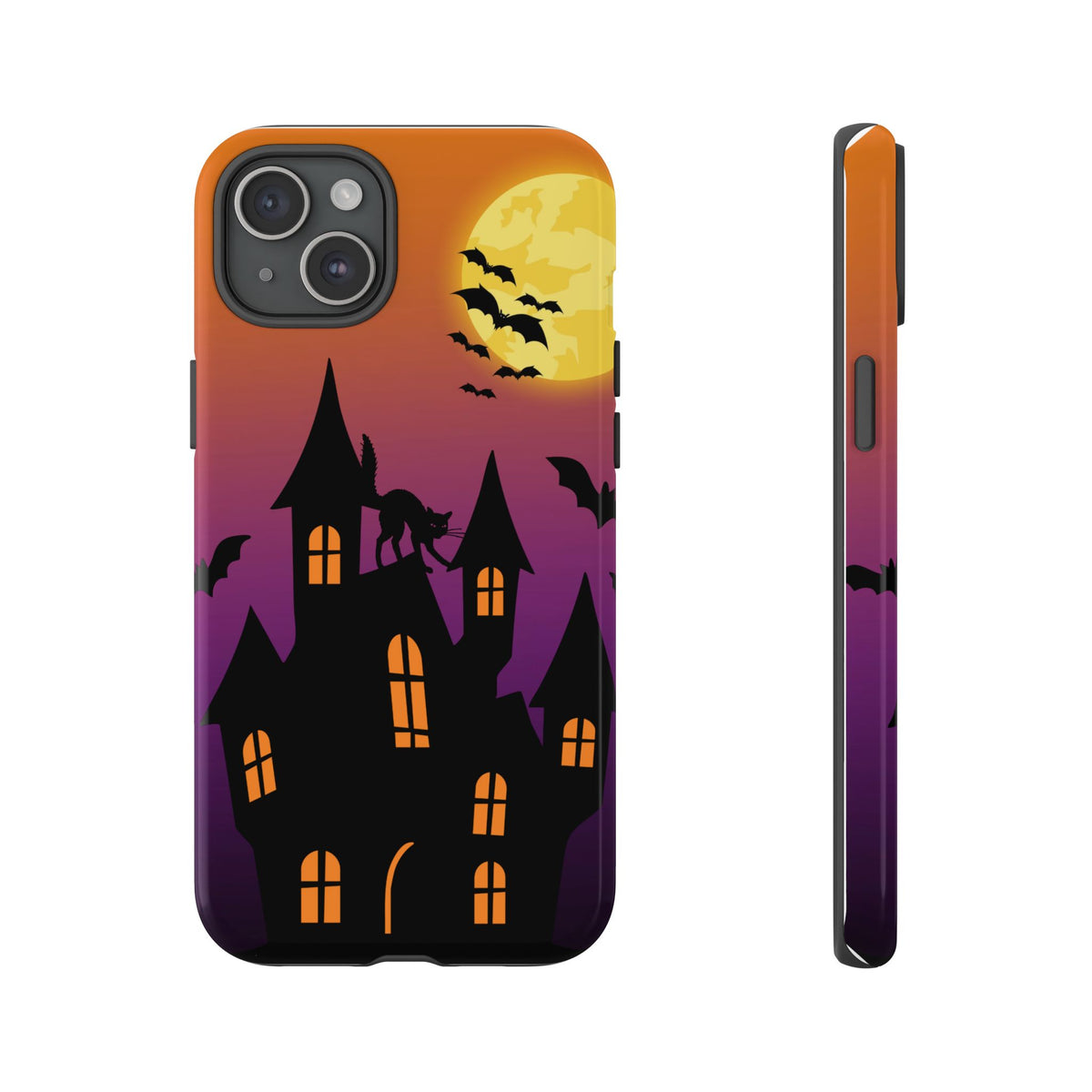 Halloween Haunted Castle Tough Phone Case — Moon, Bats & Cat iPhone Cover