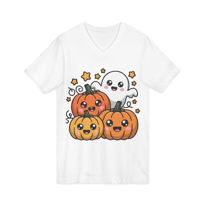 Cute Halloween Ghost & Pumpkins V-Neck Tee