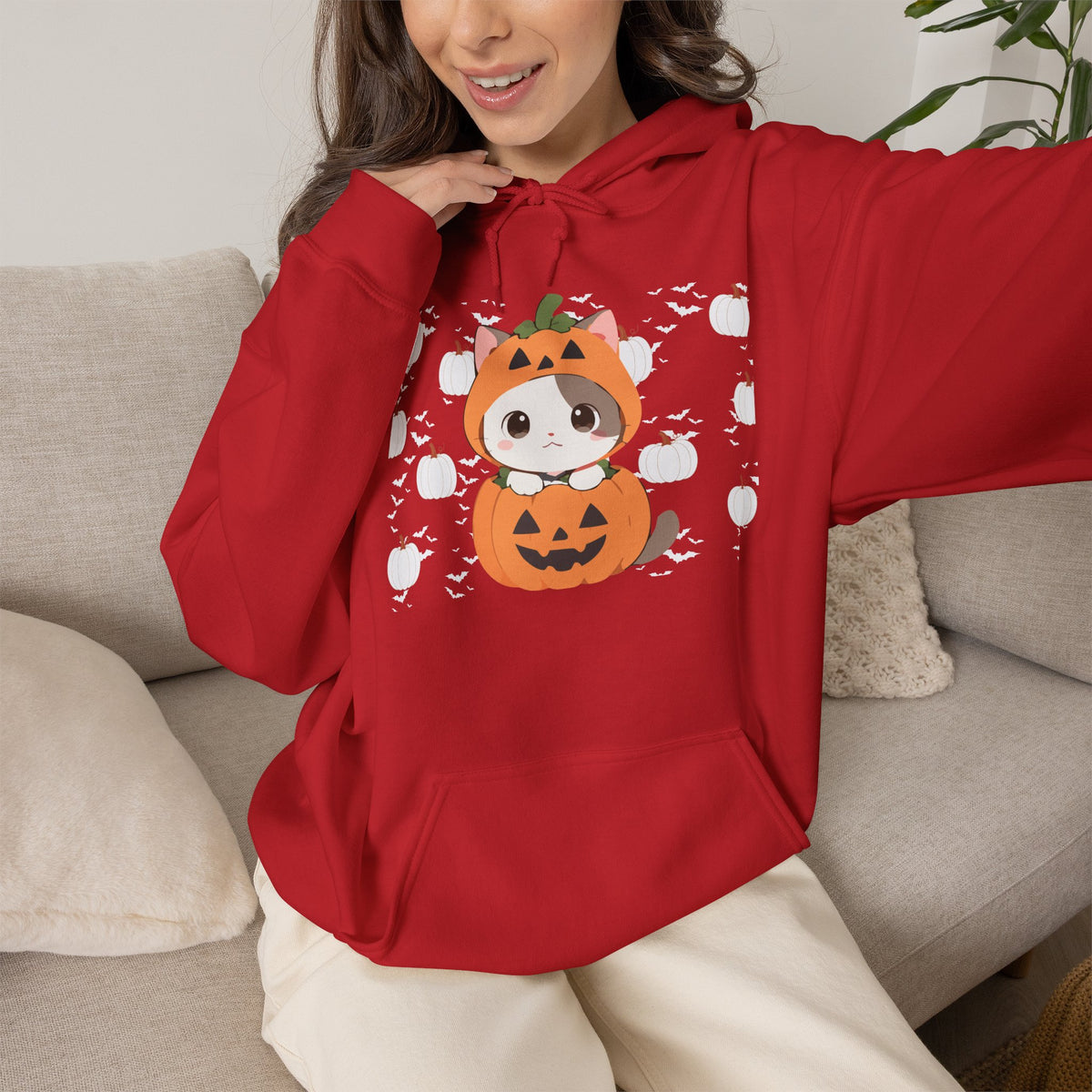Halloween Pumpkin Cat Hoodie — Cute Jack-O'-Lantern Kitten Sweatshirt