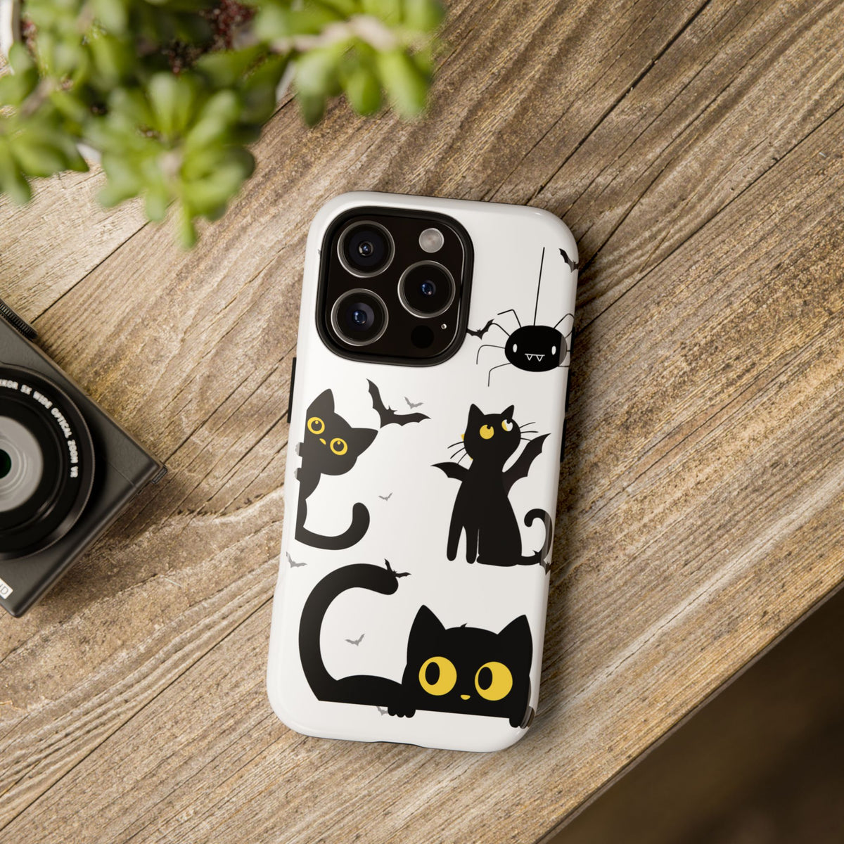 Cute Black Cats Halloween Phone Case - Spooky Bat & Spider iPhone Cover