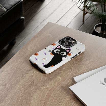 Halloween Black Cat Phone Case — Cute Trick-or-Treat Pattern Tough Case