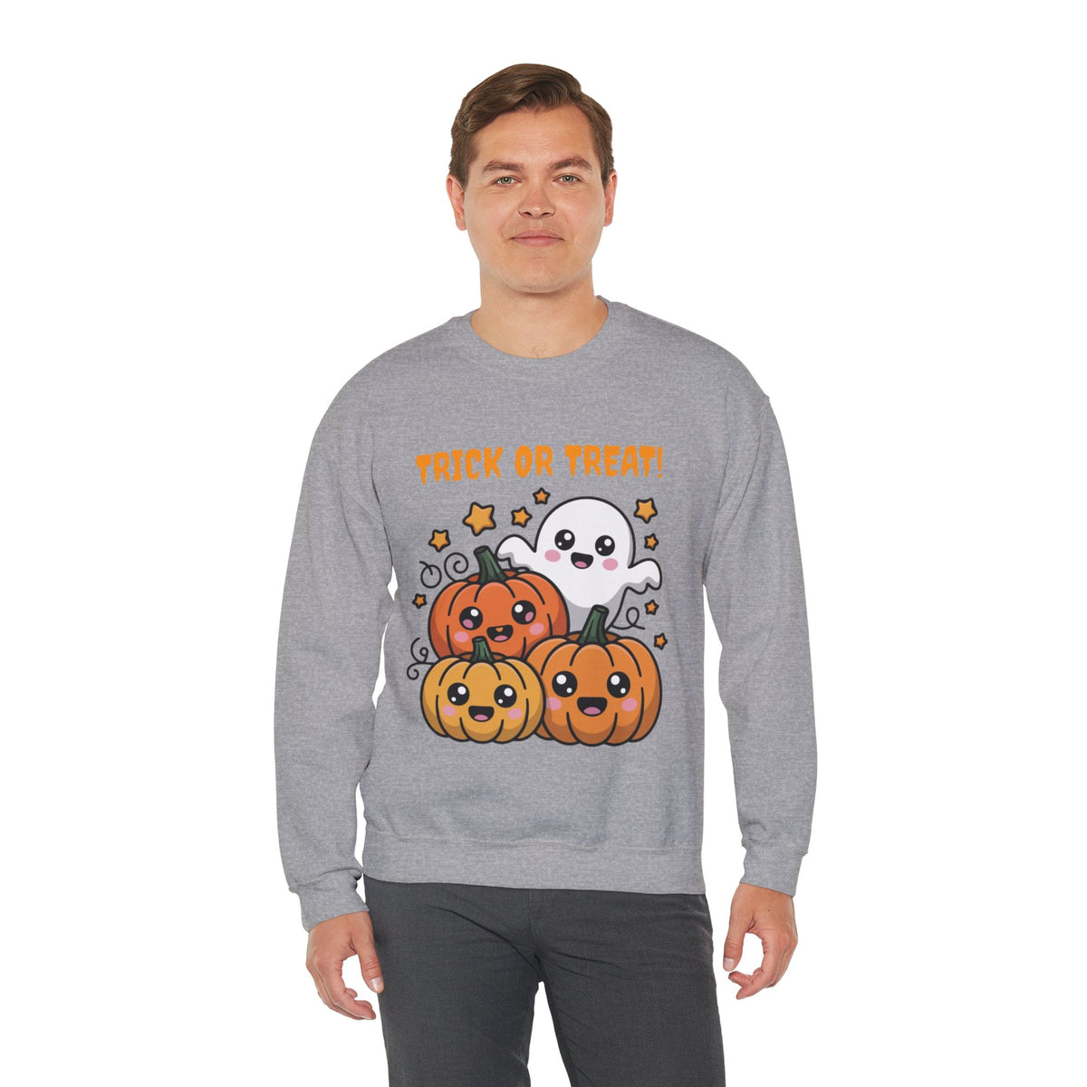 Halloween "Trick or Treat" Sweatshirt — Cute Ghost & Pumpkins Crewneck