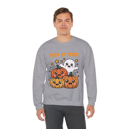 Halloween "Trick or Treat" Sweatshirt — Cute Ghost & Pumpkins Crewneck