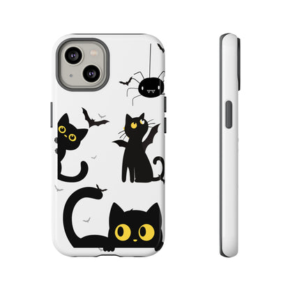 Cute Black Cats Halloween Phone Case - Spooky Bat & Spider iPhone Cover