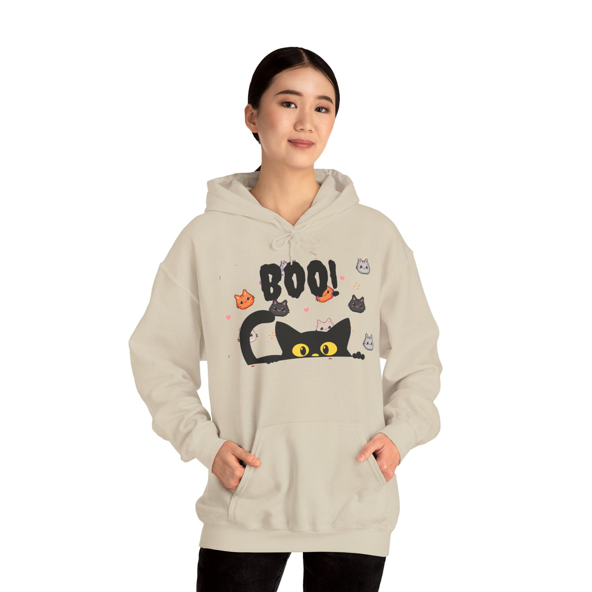Halloween Cat 'Boo' Hoodie – Cute Spooky Black Cat Pullover