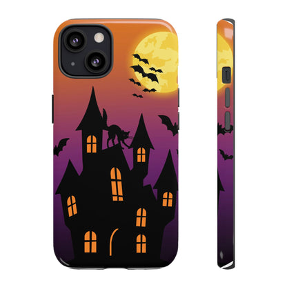 Halloween Haunted Castle Tough Phone Case — Moon, Bats & Cat iPhone Cover